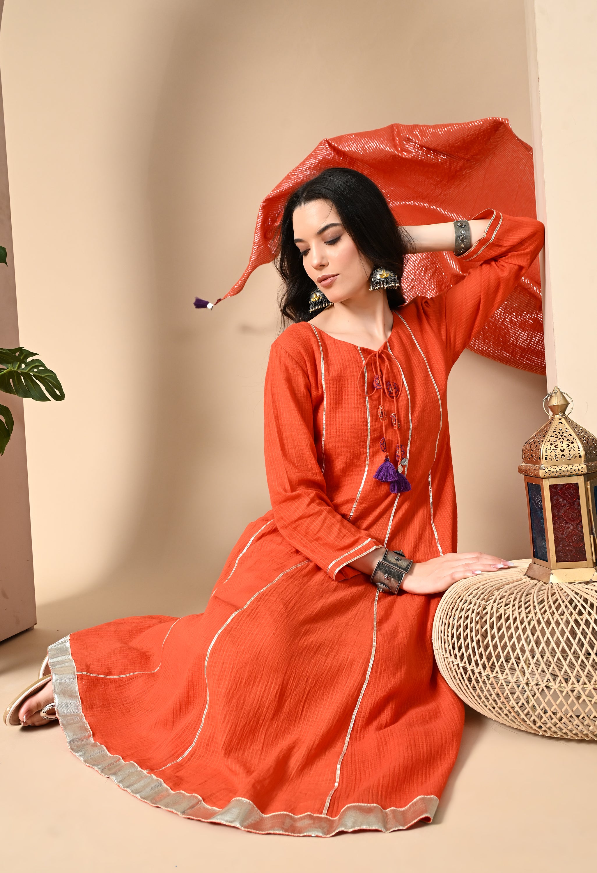AABHA ORANGE KOTTA DORIYA KURTA SET